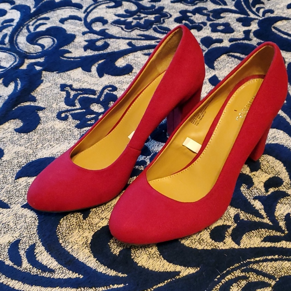 Merona, red shoes with chunky heels.